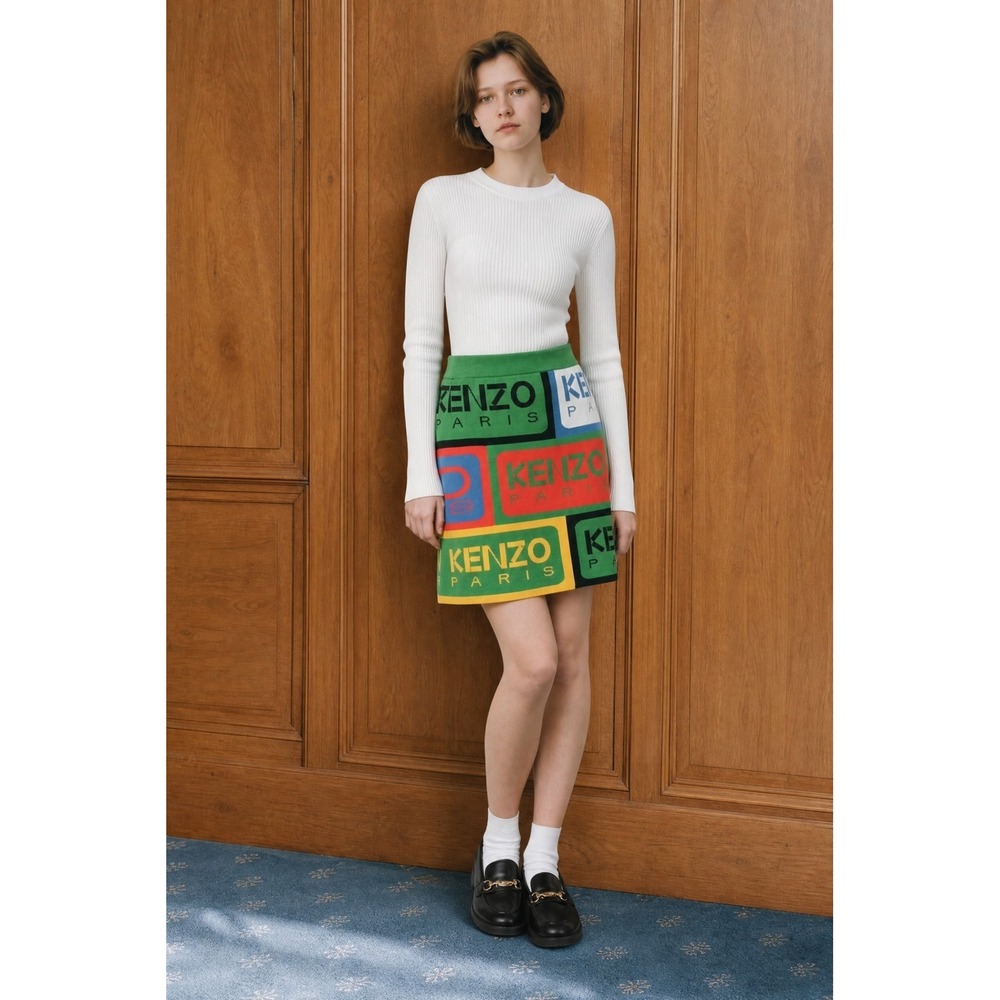 Kenzo Paris Logo Label Intarsia Mini Skirt‎ XS Bold Multicolor NIGO Streetwear